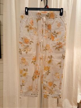 DEMOCRACY SIZE 8 Cream Floral Drawstring Cargo Joggers